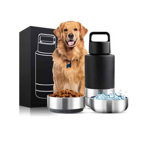 3 in 1 Stainless Steel Thermos with Dog Feeder and Water Bowl