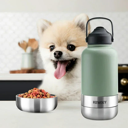 3 in 1 Stainless Steel Thermos with Dog Feeder and Water Bowl